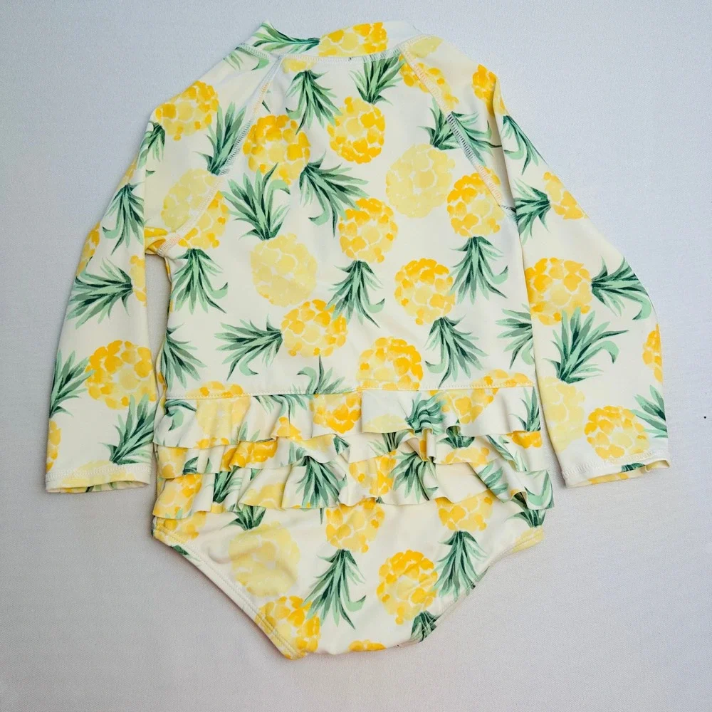 Janie and Jack Girls Pineapple Rash Guard One Piece Swimsuit Yellow 18-24 Months